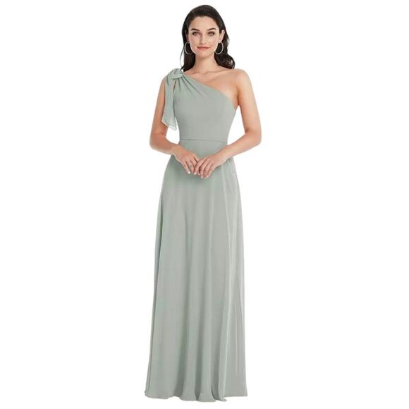 After Six Draped One Shoulder Maxi Dress Bow Scarf Size 12 NWOT $221 MSRP - Picture 1 of 10